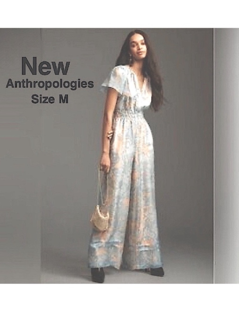 New Anthropologie The Somerset silk Jumpsuit: Organza Edition M Blue motif ⭐️⭐️